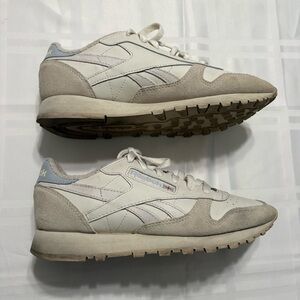 Reebok Shoes Womens 7.5 Classic Athletic Low Sneakers White Beige W/Suede Laced
